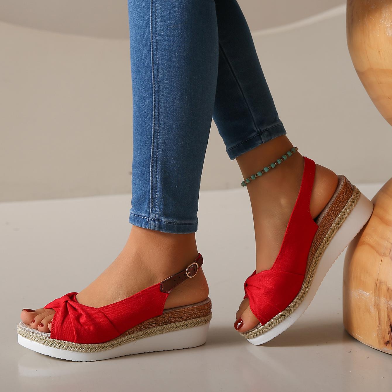 

Женские сандалии на танкетке с открытым носком, женская обувь-гладиатор с пряжкой и ремешком, лето 2024, женские модные женские сандалии на платформе 39 красный