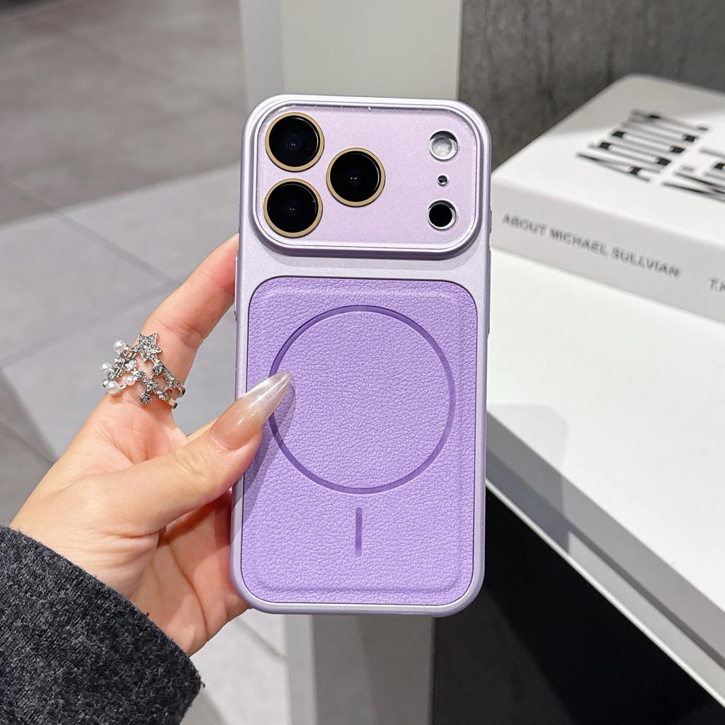 Matte Leder Magnetische Kabellose Lade Handyhülle Für iPhone 13 14 15 16 17 Pro Max Glaslinse Großes Fenster Schutzhülle
