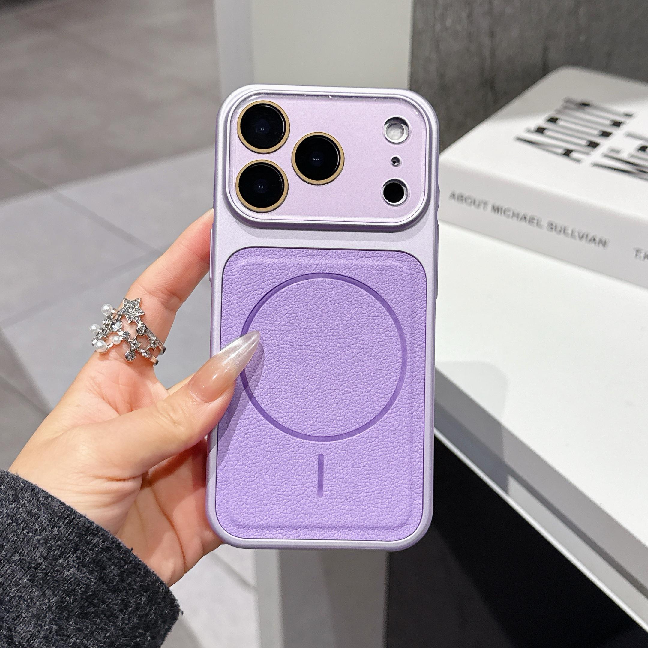 

Matte Leather Magnetic Wireless Charge Phone Case For iPhone 13 14 15 16 17 Pro Max Glass Lens Large Window Protect Cover iPhone 13