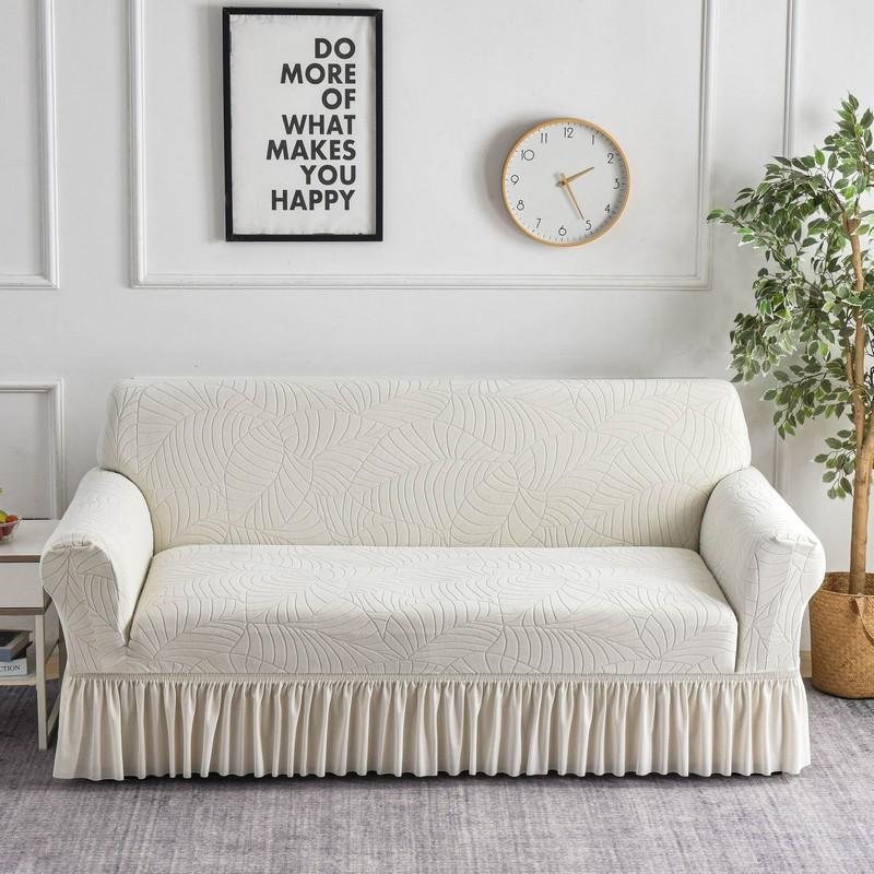 Thick Jacquard Sofa Cover for Living Room 1/2/3/4 Seater Solid Color Elastic Sofa Cover With Skirt