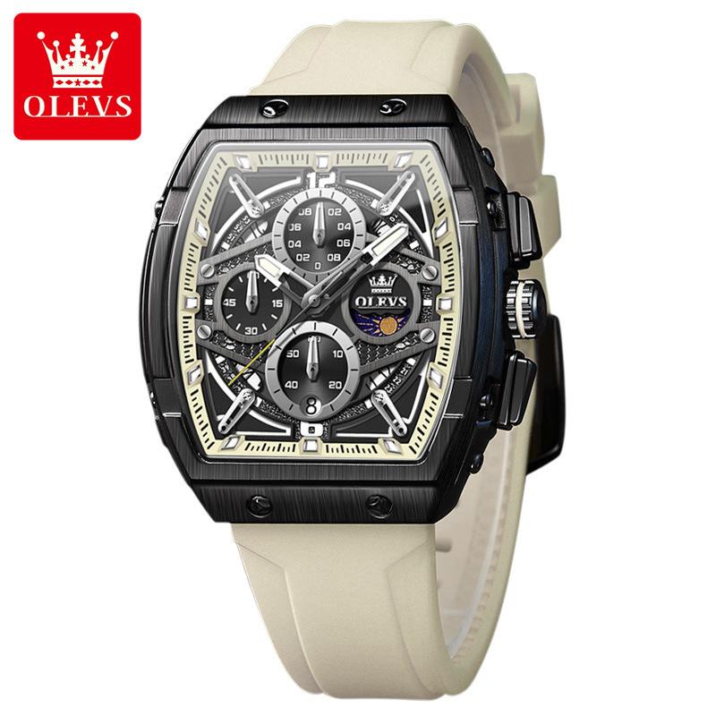 

OLEVS Watch Men Chronograph Quartz Wristwatch Big Dial Moon Phase Hand Clock Date Waterproof Original Fashion Men s Watches чёрный/серый