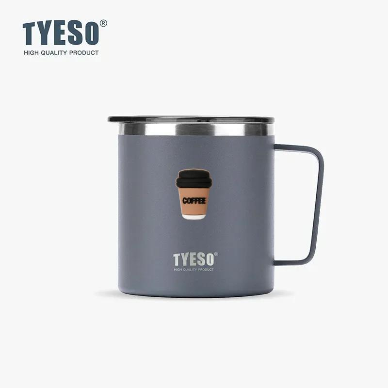 Tyeso 400ml Stainless Steel Vacuum-insulated Cold Insulated Coffee Cup with Handle High Aesthetic Value Vacuum Flasks for Daily With Coffee Sticker