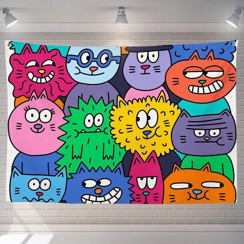 Nordic Style Cute Little Monster Cartoon Tapestry Wall Hanging for Kids Room Student Dorm Bedroom Living Room Bedside Decor