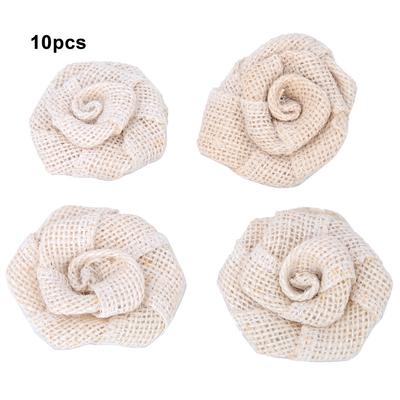 10 PEÇAS Flores de Juta Feitas à Mão Decoração de Festa de Casamento de Ráfia Acessórios de Roupa DIY (Bege)