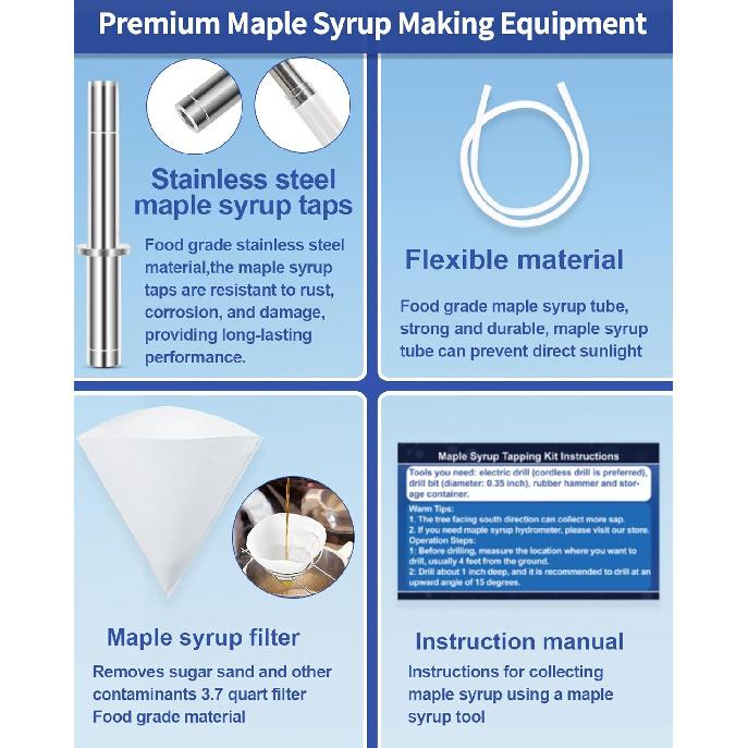 22Pcs Maple Syrup Tapping Kit, Maple Tree Tapping Kit with 6 Stainless Steel Maple Syrup Taps, 6 Maple Syrup Tubing, 6 Hooks, 2 Maple Sap Filters,