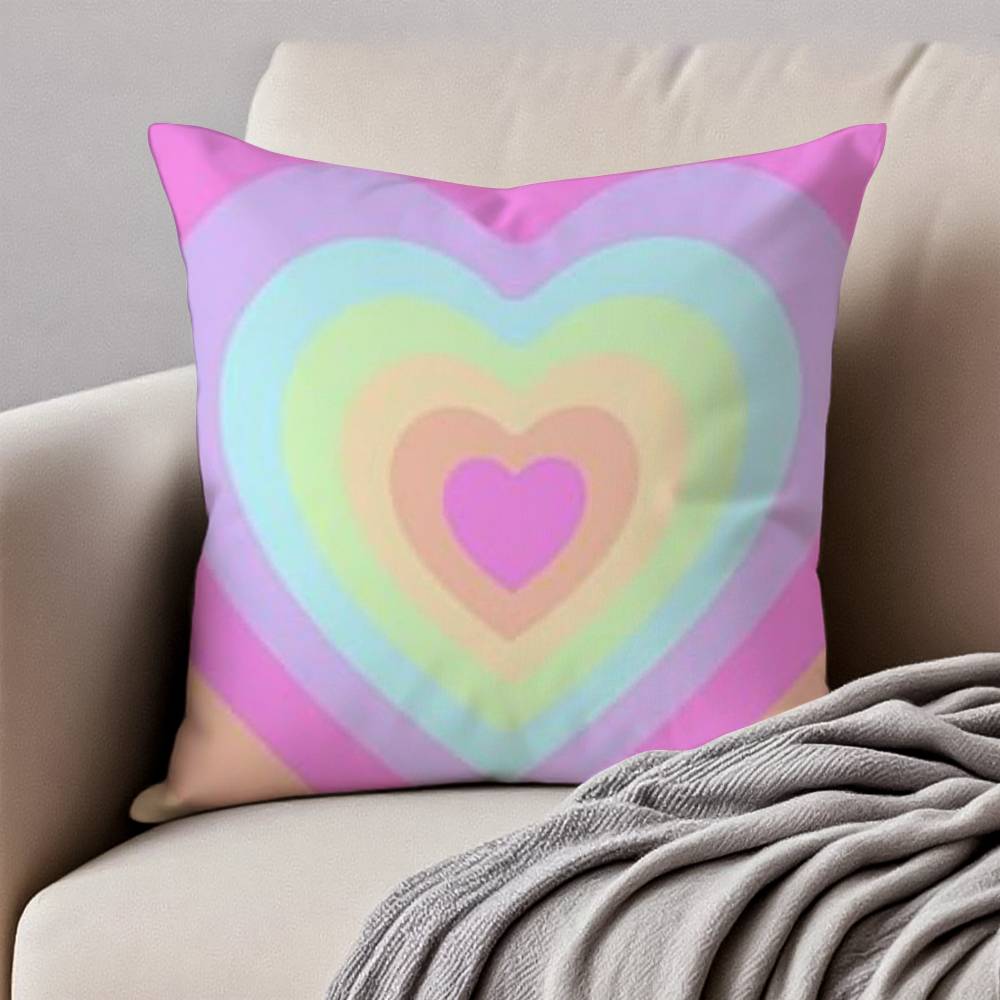 Rainbow Love Heart Pillow Case Anti-dustmite Pillowcase Invisible Zipper Silky Short Plush Sofa Cushion Cover