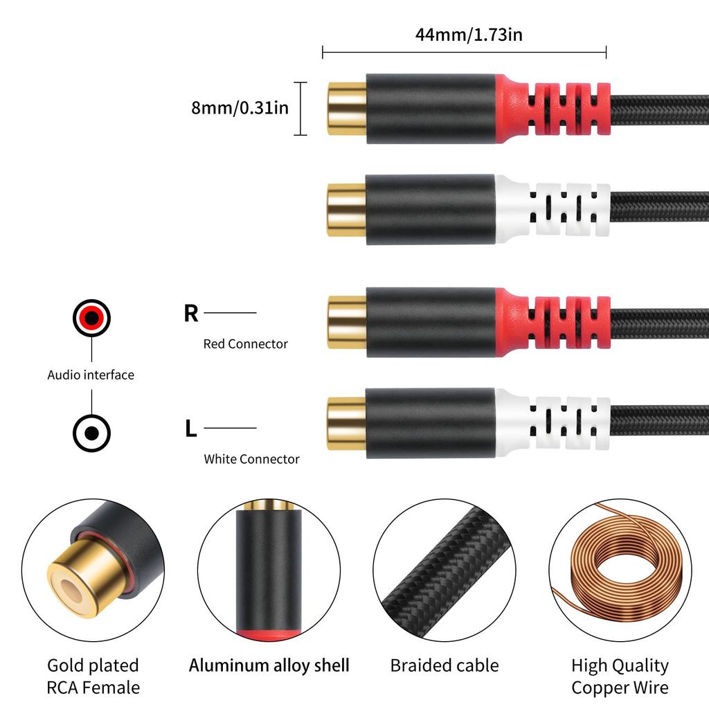 80cm 2RCA Female to Female Sound Cable with Aluminum Foil Shielding for Enhanceds Sound Claritys
