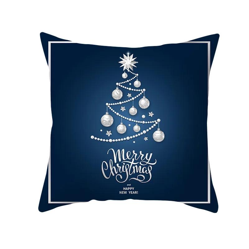 2022 Happy New Year Home Party Decor Cushion Cover Christmas Blue Snowflake Cartoon Printed Pillow Cover Xmas Pillowcase 45x45cm