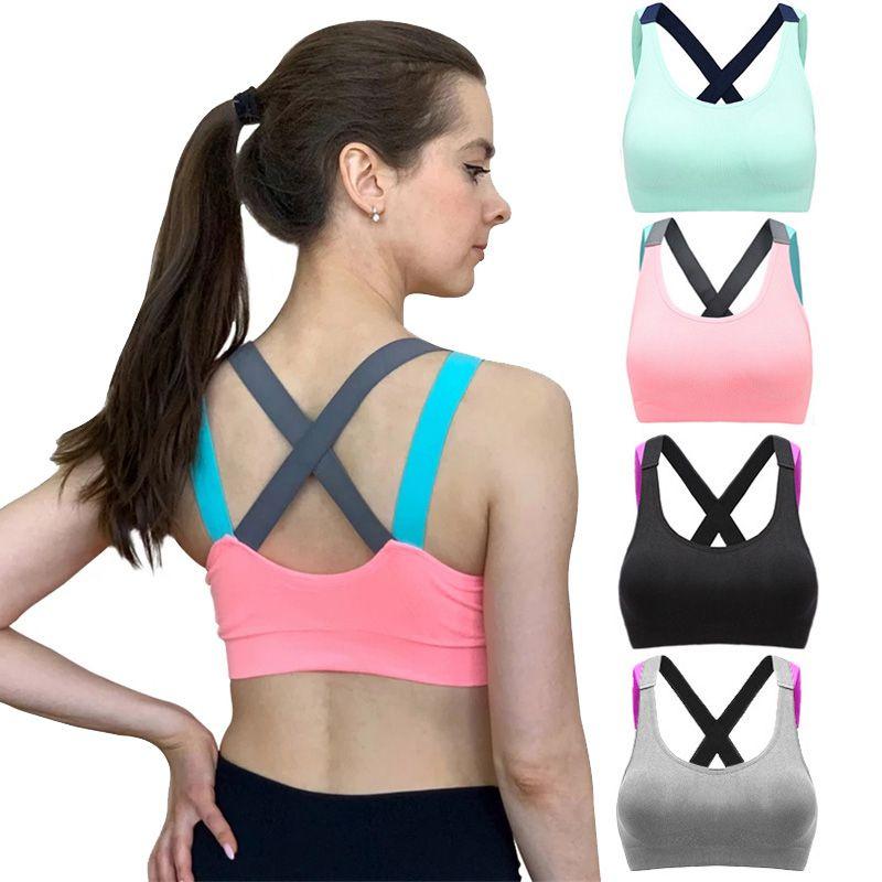 Lovely Push Up Sports Bra With Cross Straps For Yoga And Fitness Activities