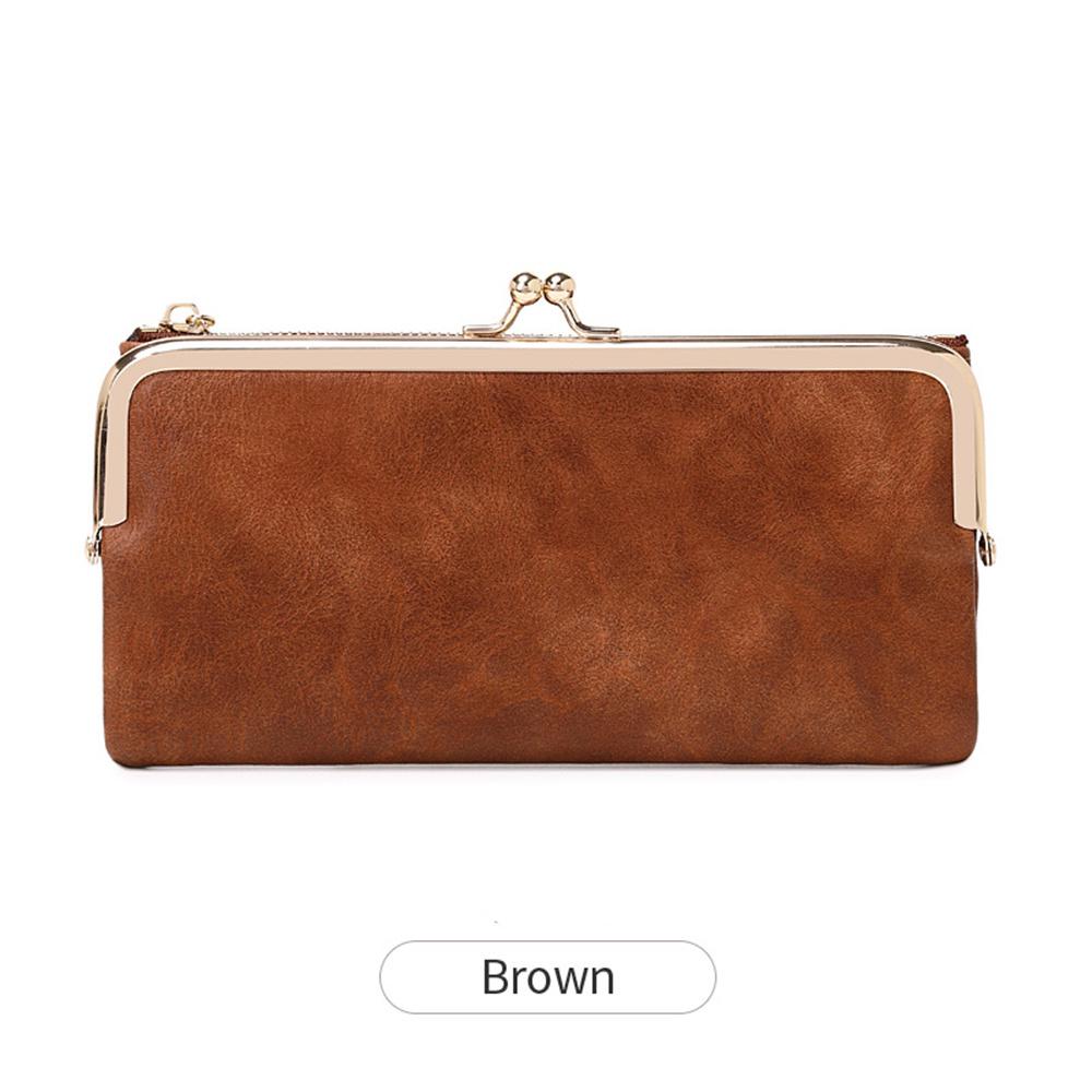 

Багатофункціональні довгі гаманці Сумка для мобільного телефону Мультикарточні одноколірні гаманці на блискавці Жіноча візитниця Вінтажний клатч Гаманець для монет коричневий