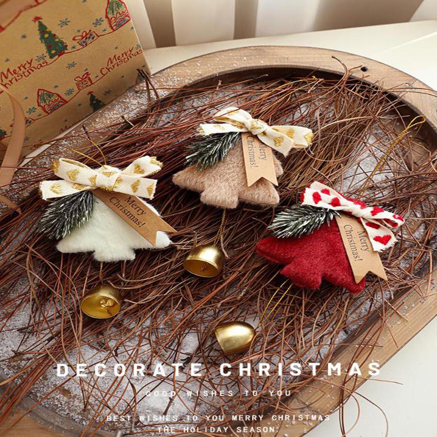 1PCS Christmas Plush Tree Ornaments with Bowknot & Golden Bell, Festive Hanging Decorations for Christmas Tree, Home, Door & Holiday Season Decoration