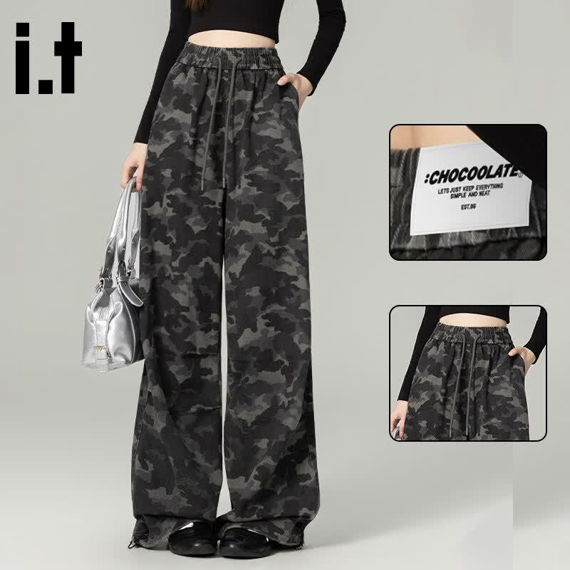 Women s Leopard Print Wide Leg Drawstring Pants L