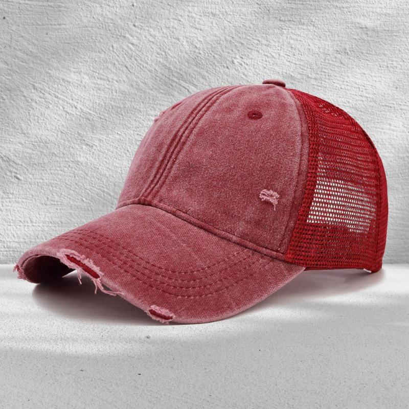 Washed mesh cap soft top light plate holes summer breathable sun protection new casual hollow mesh cap embroidery