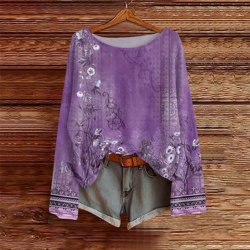 Langarmshirts für Damen Print Grafik T-Shirts Blusen Lässig Übergröße Basic Oberteile Pullover