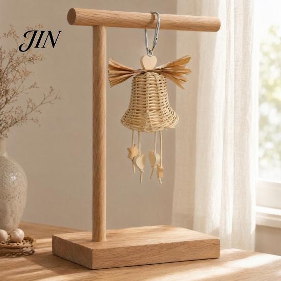 Rattan Bell Bird Chew Toy Woven Parrot Toy, Chewing with Mental Stimulation Bells or Balls, Cage Accessories for Cockatiels Budgies Small Medium