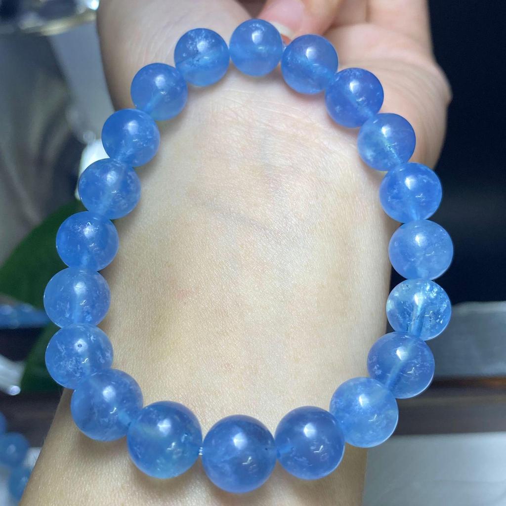 Natural Aquamarine Glacier Blue Crystal Bracelet - Elegant Fluorescent Deep Blue Jewelry