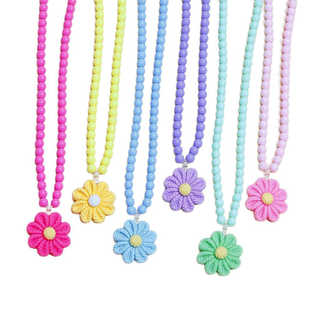 Kids' Cartoon Flower Resin Beaded Necklace - Cute Baby Toy Jewelry for Kindergarten Rewards