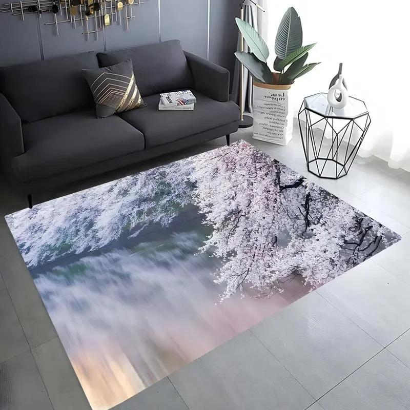 Cherry Blossom Landscape Pattern Floor Mat Door Front Decoration Home Living Room Floor Mat