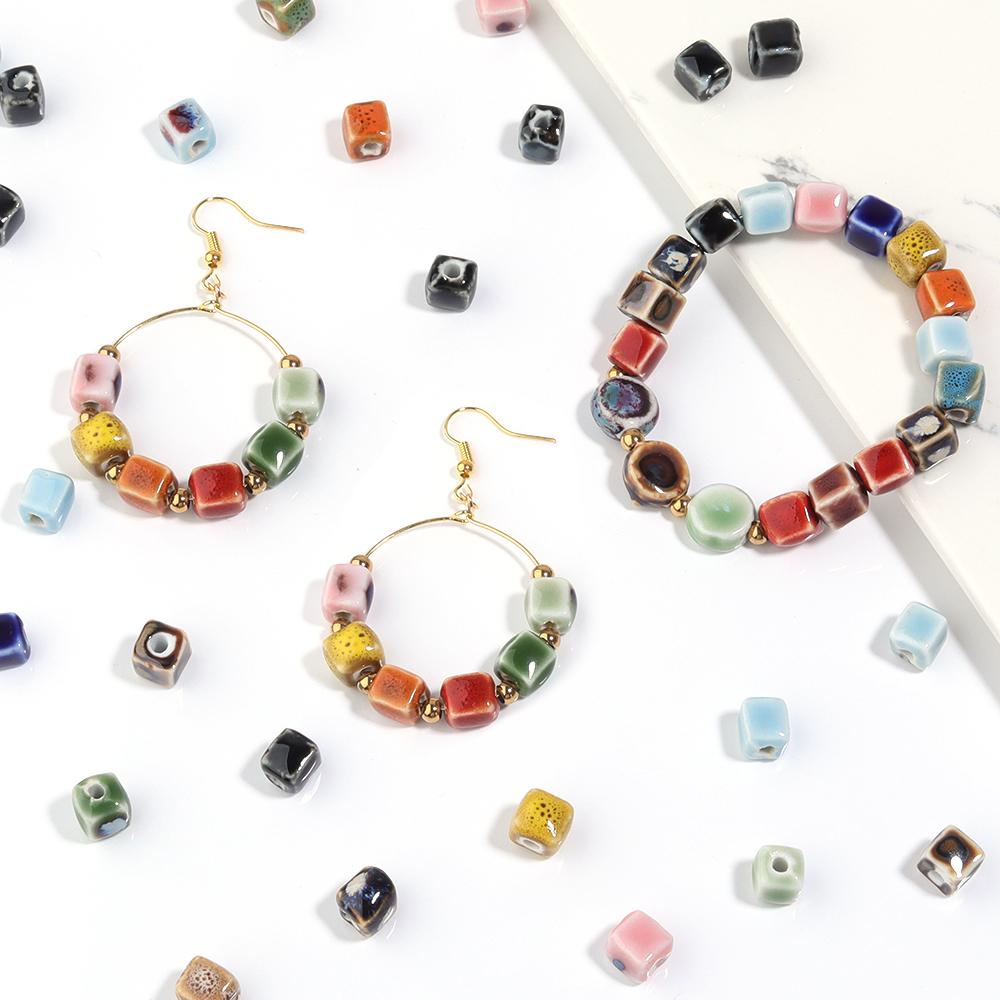 10pcs/lot Colorful Square Ceramic Beads Floral Glaze Porcelain Bead for DIY Bracelet Necklace Charms  Jewelry Making Supplies