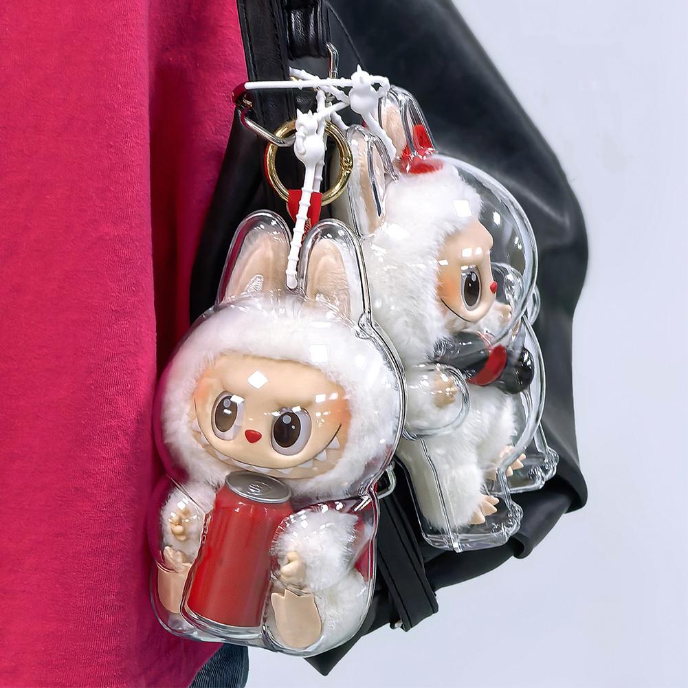 1PC Protective Acrylic Storage Case For Plush Dolls Display Bag for Labubu V3 No Doll Transparent Portable Cable Organizer Box