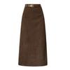 Women's Camel Corduroy Midi Skirt High Waist Straight Casual Warm Winter Skirt with Belt