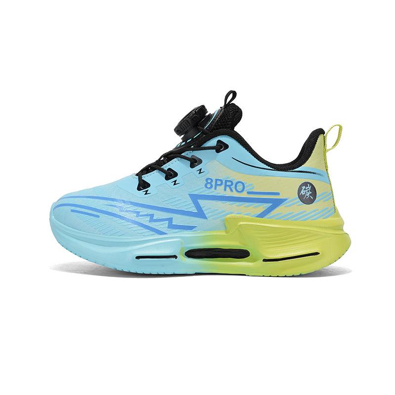 Children's and boys' sports shoes 2025 new leather non-slip rotary buckle running shoes medium and older children's casual sports shoes trend