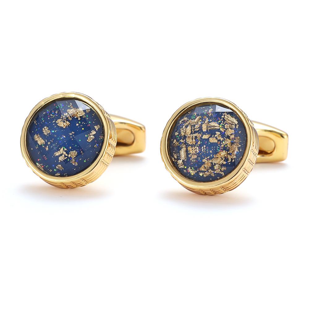 Men's Exclusive 2022 Round Gold Cufflinks - Colorful Shirt Sleeve Studs (XK22S017)