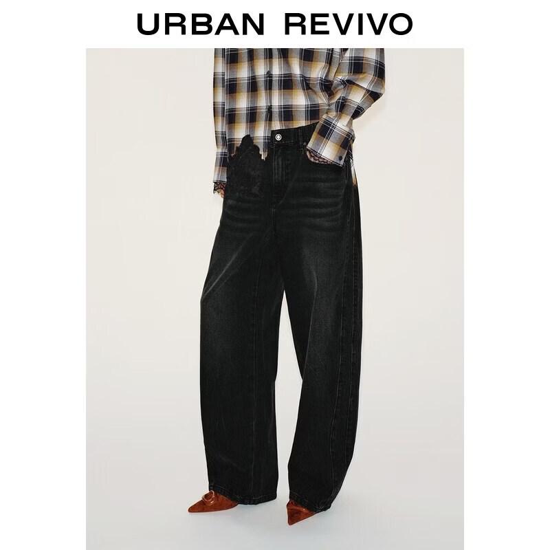 UR 2026 Spring Women s Washed Curved Denim Jeans 25 чёрный