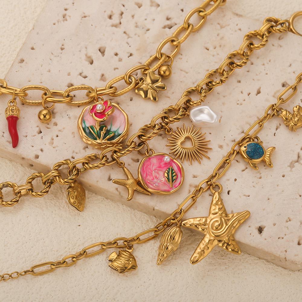 GIOIO Stainless Steel Starfish Seashell Bracelet Gold-Plated Pendant Bracelets For Women Jewelry Waterproof Trendy Jewelry Gift