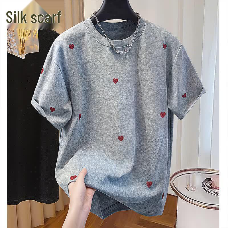Sibaishe Women s Love Heart Round Neck T-Shirt S