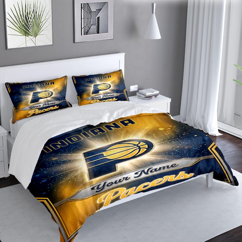 Custom Name 3PCS Pacers Basketball Team Bedding Set,Including Duvet Cover And 2pcs Pillowcases Perfect for Bedroom,Dormitory,Fan Christmas Gift