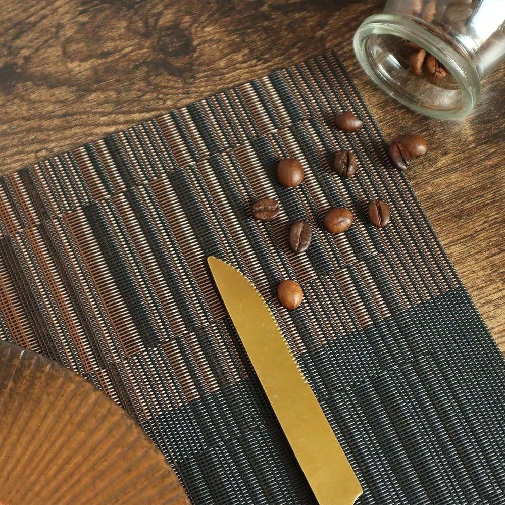 Black Placemats Set Of 4 Washable Place Mats Vinyl Woven Table Mats Wipeable Placemat For Kitchen Dining Table Decoration Indoo