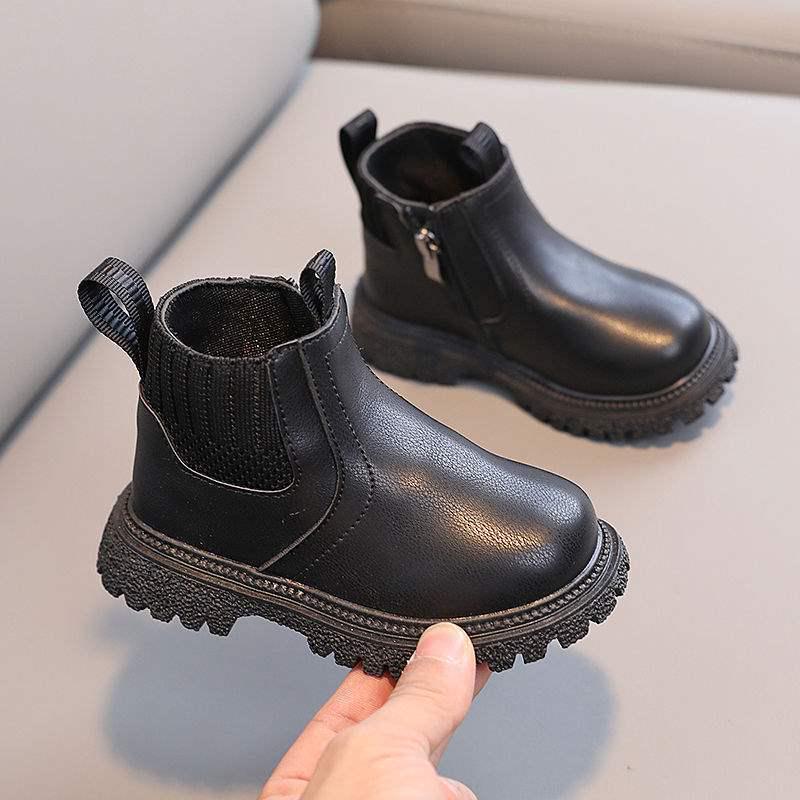 2025 Kids' British Style Martin Boots, Velvet-Lined, Non-Slip, Soft Sole Leather Boots for Boys and Girls