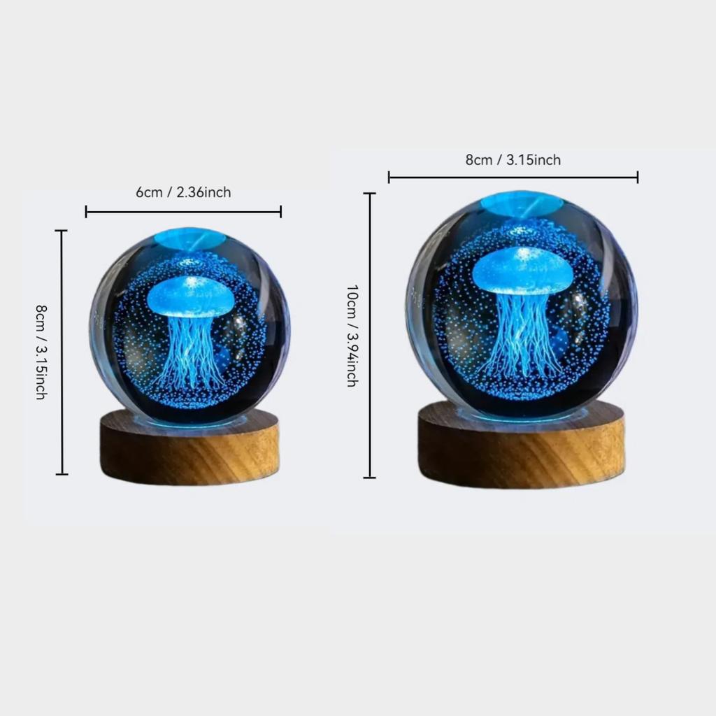 1pc 3D Laser Jellyfish Carved Glass Ball, Nightlight Decoration, Holiday Party, Boyfriend and Girlfriend Wife Birthday Gift