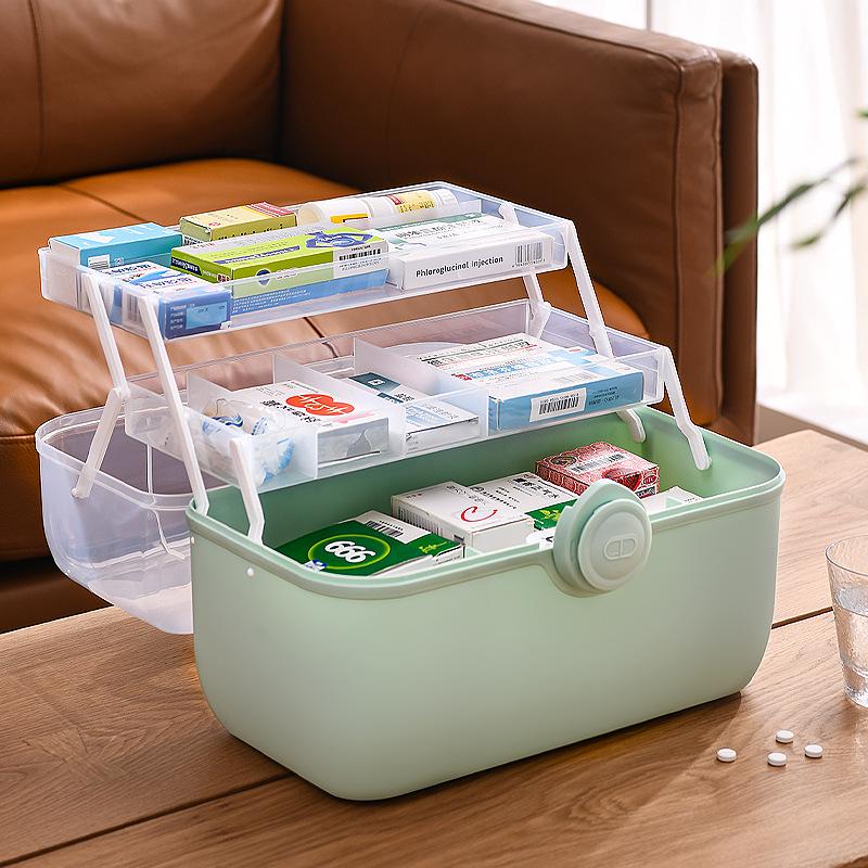 Portable Multi-layer Plastic First Aid Box: Large-Capacity Medical and Pill Storage for Household Use