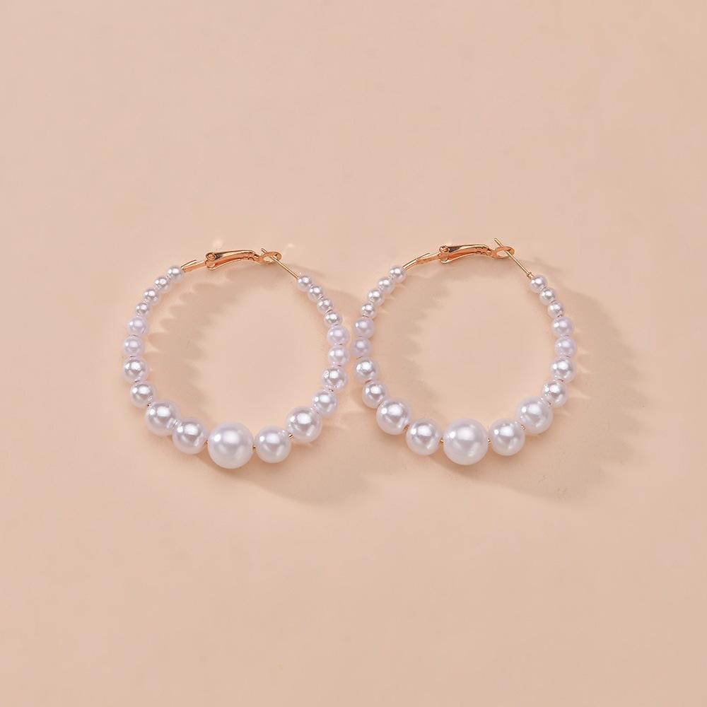 Trendy Big Hoop Earrings For Women Fashion Circle Round Imitation Pearl Earrings For Female Party Ear Jewelry Accessories Gift