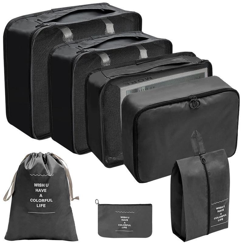7/8/9/10 Pcs Set Travel Organizer Storage Bags Suitcase Packing Cubes  Cases Portable Wardrobe Luggage Clothes Shoe Pouch Fold