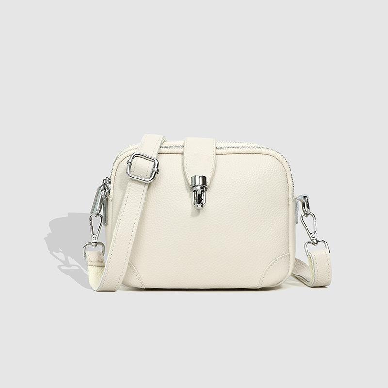 First Layer Cowhide Three Zipper Crossbody Small Square Bag Women'S Leather Bag Large Capacity Shoulder Bag Women'S Bag
