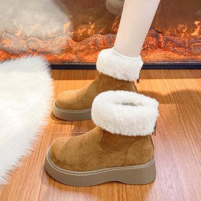 Snow Boots Women's 2025 Autumn and Winter New Thick-soled Heightening Martin Boots Velvet Boken Short Boots Fluffy Warm Cotton Shoes Tide