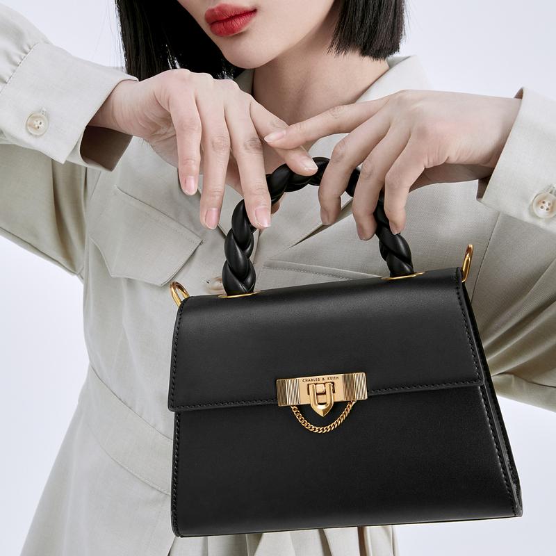 New CHARLES&KEITH PU Polyurethane One Shoulder Handbag Small Size Women's Beige/Black/Orange CK2-50270840