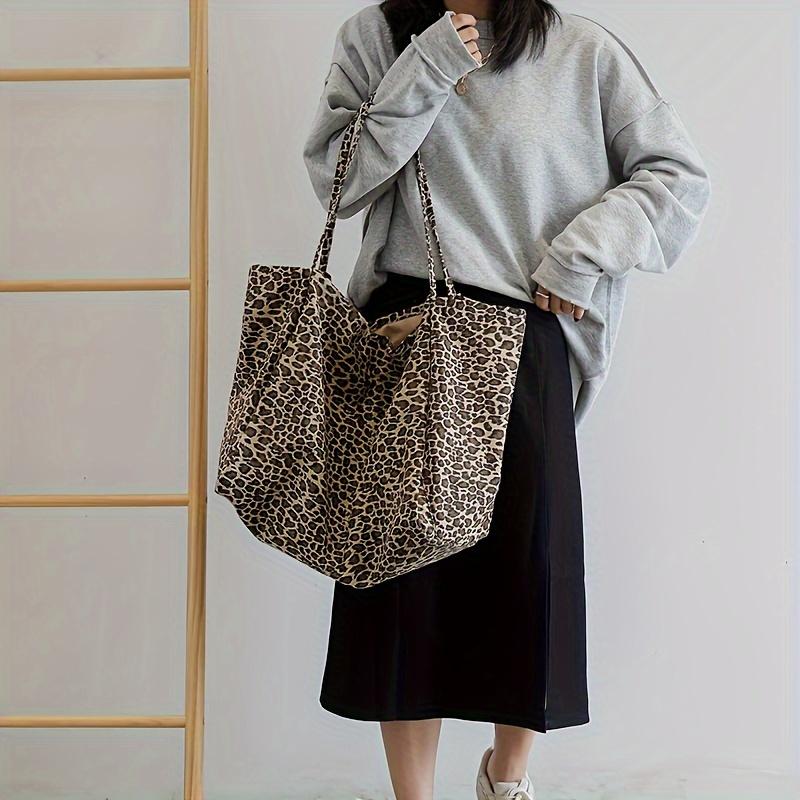 Korean Large Capacity Lazy Style Leopard Print Single Shoulder Tote Bag, New Versatile Commuting Student Bag