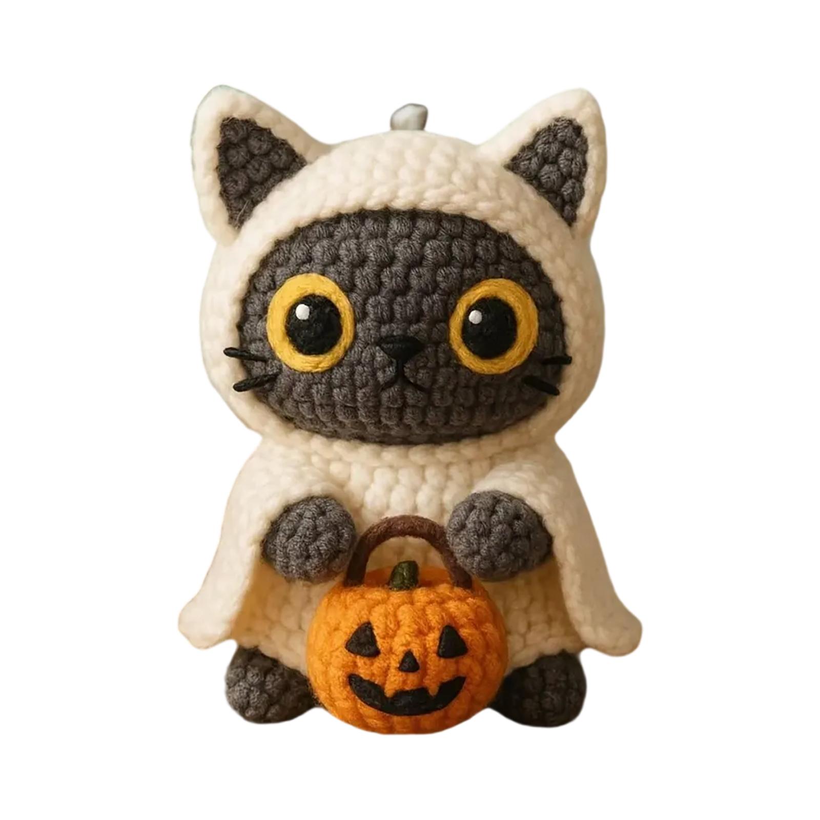 

Halloween Crochet Cat Ornament Doll, Holiday Gifts For Friends One Size