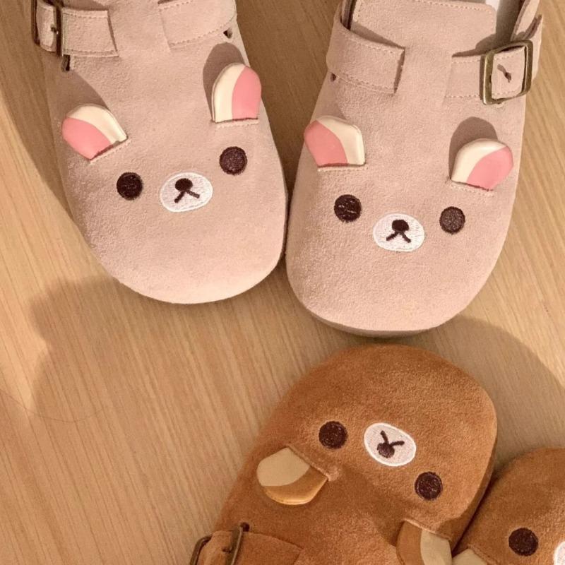 Cute bear bag head girl summer new platform lazy half slippers retro single shoes