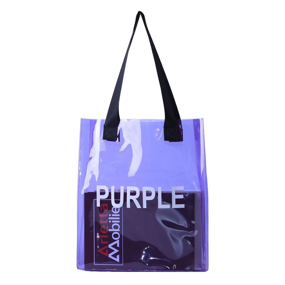 

Transparent Tote Bag Large Capacity Clear Handbags Portable PVC Jelly Waterproof Shopping Bag фіолетовий