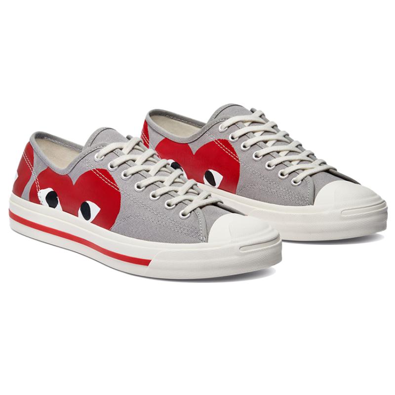 Comme Des Garcons PLAY X Converse Jack Purcell Comfortable Versatile Low-Top Canvas Shoes Unisex Gray-Red