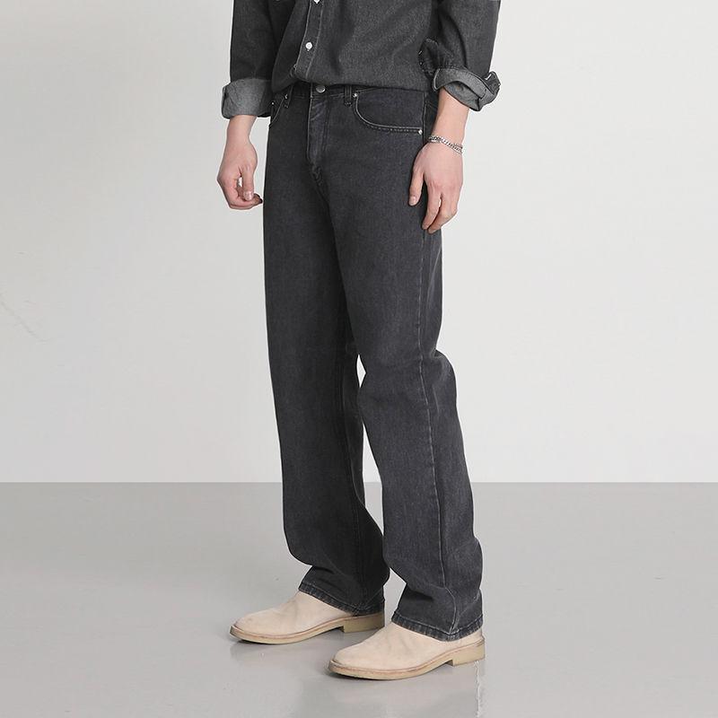 Jeans men's spring Korean version loose trend high street washed old solid color straight wide-leg trousers