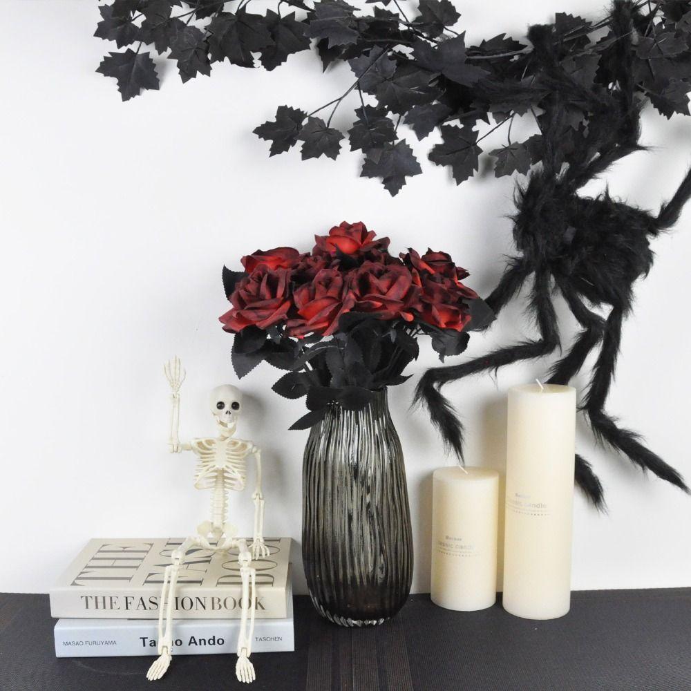 Black Red Roses Artificial Roses Scary Eyeball Design Halloween Home Decor Artificial Goth Eye bouquet Halloween Party Supplies