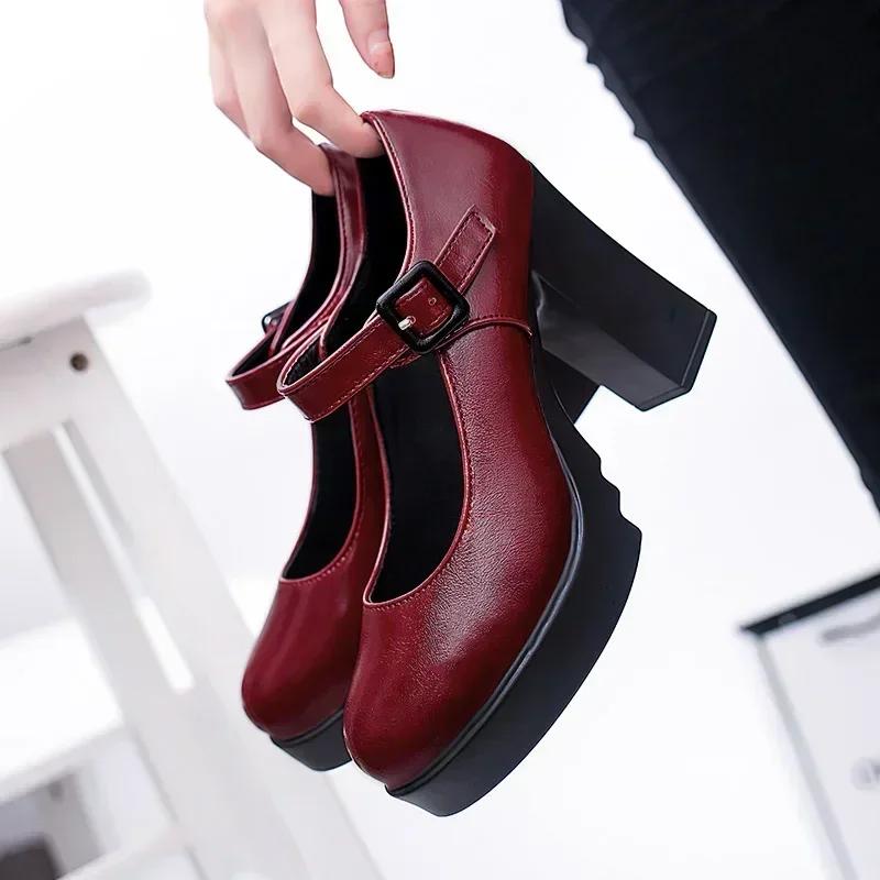 Pompe de damă de primăvară/toamnă cu toc înalt Pantofi cu vârf rotund pentru femei Pompe de mică adâncime cu vârf înclinat Platformă de modă în aer liber MARY JANES