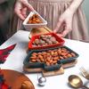 Bamboo Christmas Tree Shape Snack Plate Bowl Dish Breakfast Salad Tray With Ceramic Plate for Dessert Fruit
