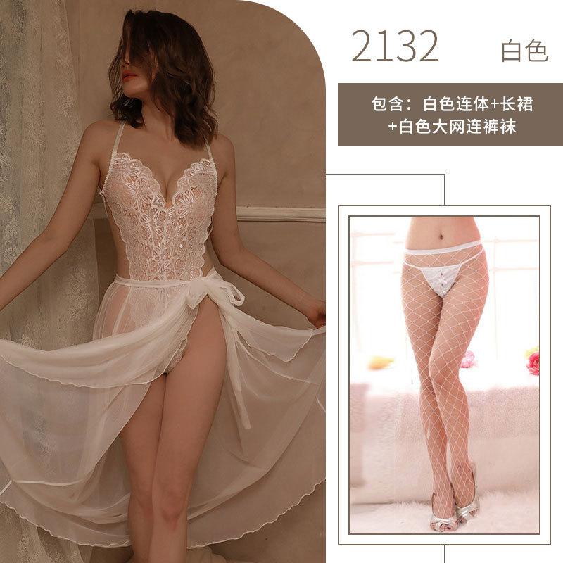 Sexy underwear women's sex pure lace one-piece perspective dress seduction milk clothing set